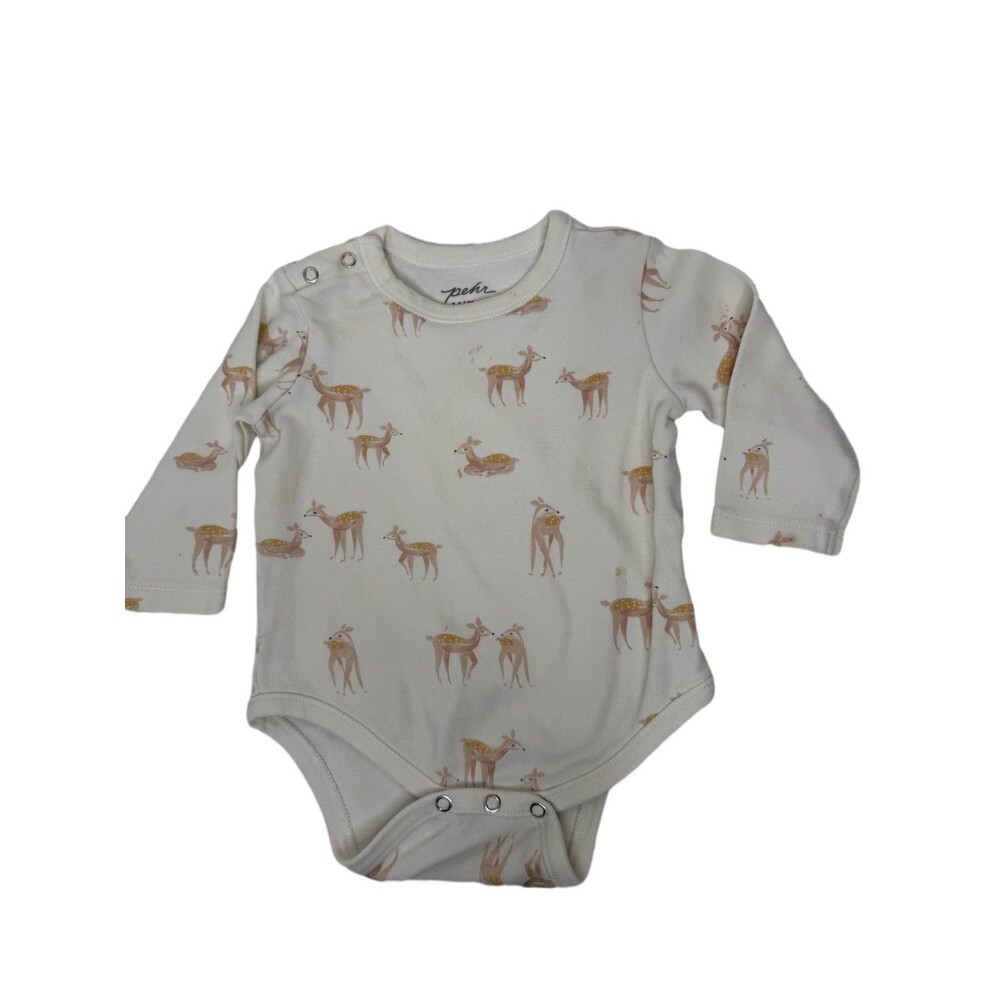 Pehr Baby Long Sleeve Bodysuit Organic Cotton Woodland Animal Print deer sz 3-6m